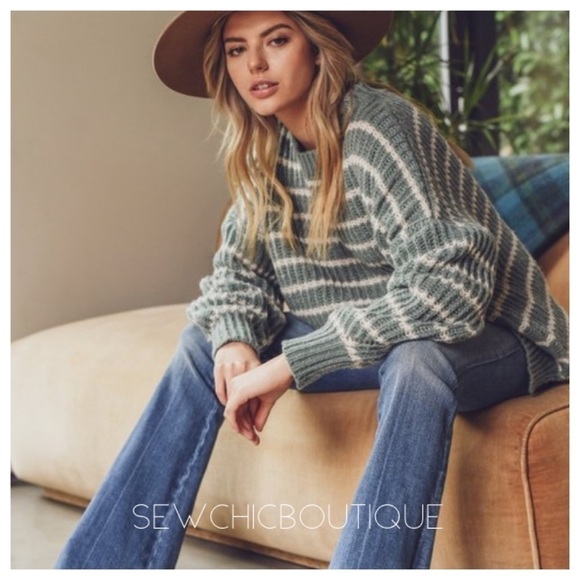 Last one!! Sage Cozy Bulky Striped Warm Sweater - Picture 5 of 6
